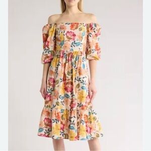 Vince Camuto Tiered Puff Sleeve Floral Dress